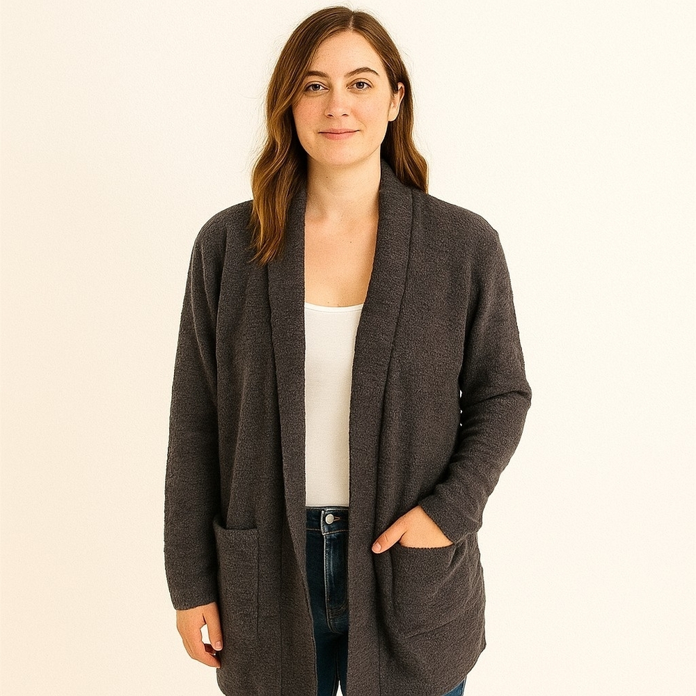 J Crew Cardigan Womens Medium Gray Sweater Oversized Pockets Cocoon Shawl